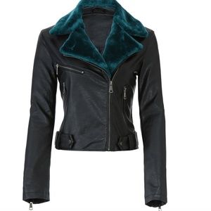 NWOT Vigoss Teal Collar Faux Fur Leather Jacket M